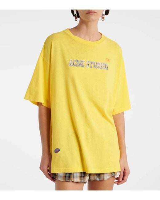 Acne Yellow Logo Cotton-Blend Jersey T-Shirt