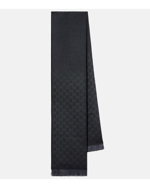 Gucci Blue Gg Wool Jacquard Scarf
