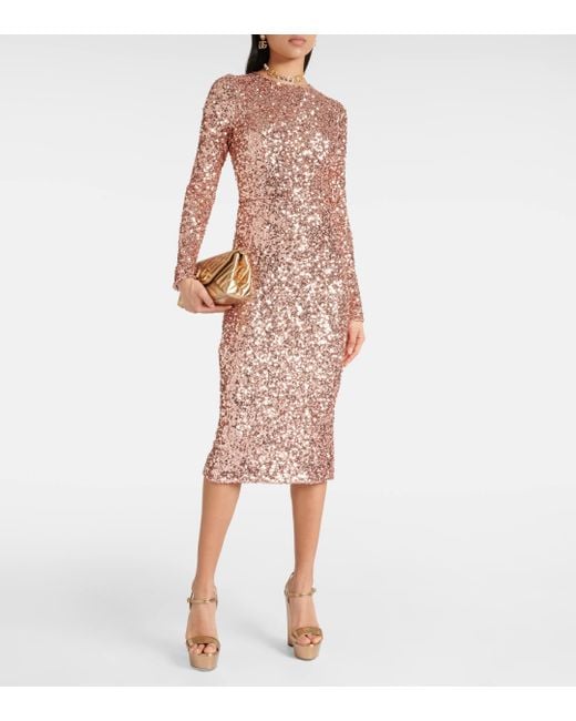 Dolce & Gabbana Brown Sequined Midi Dress