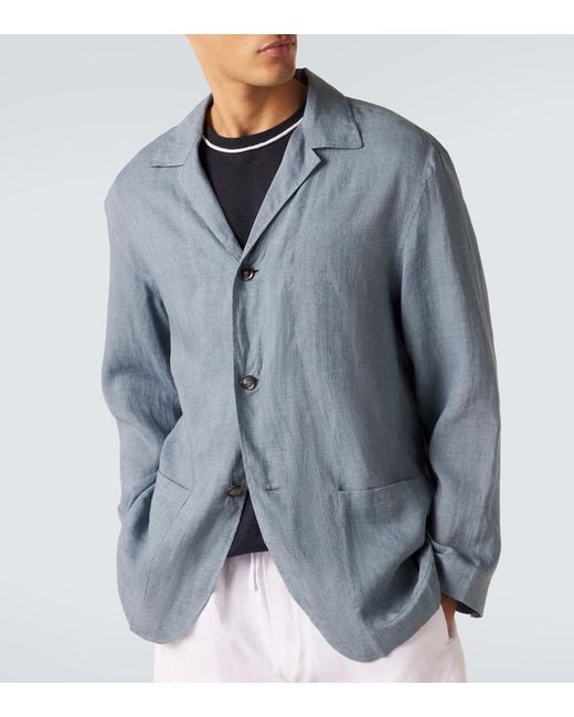 Brioni Blue Linen Overshirt for men
