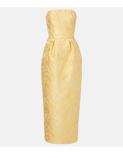 Monique Lhuillier Yellow Floral Jacquard Cocktail Dress