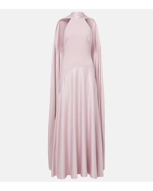 Solace London Pink Cece Halterneck Crepe And Satin Gown