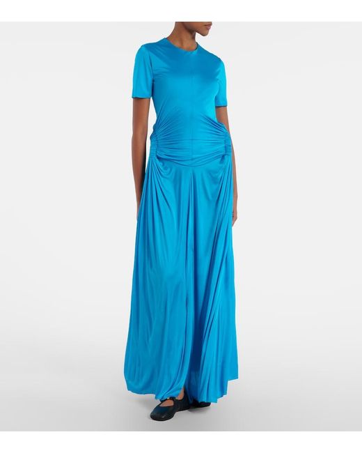 Loewe Blue Cutout Draped Jersey Maxi Dress