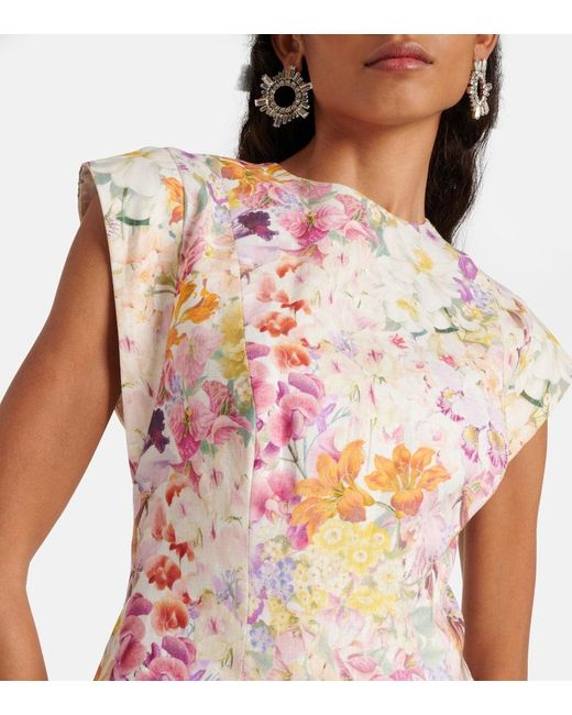 Vestido corto Harmony de lino floral Zimmermann de color Multicolor