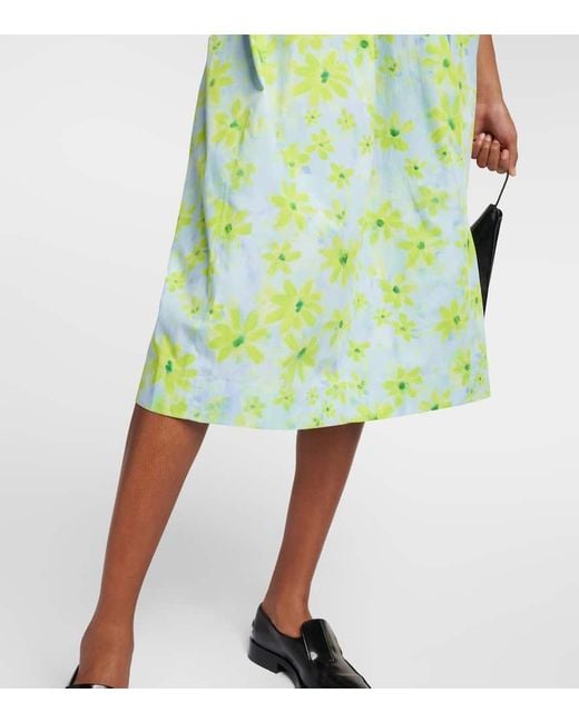 Marni Green Floral Cotton Poplin Midi Skirt