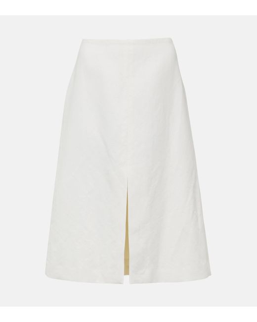 Dries Van Noten White Gabardine Midi Skirt