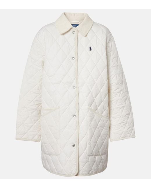 Polo Ralph Lauren White Logo Quilted Corduroy-Trimmed Coat