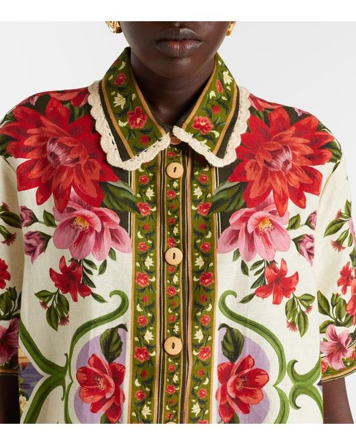 Farm Rio Red Wonder Rio Oversized Linen-Blend Shirt