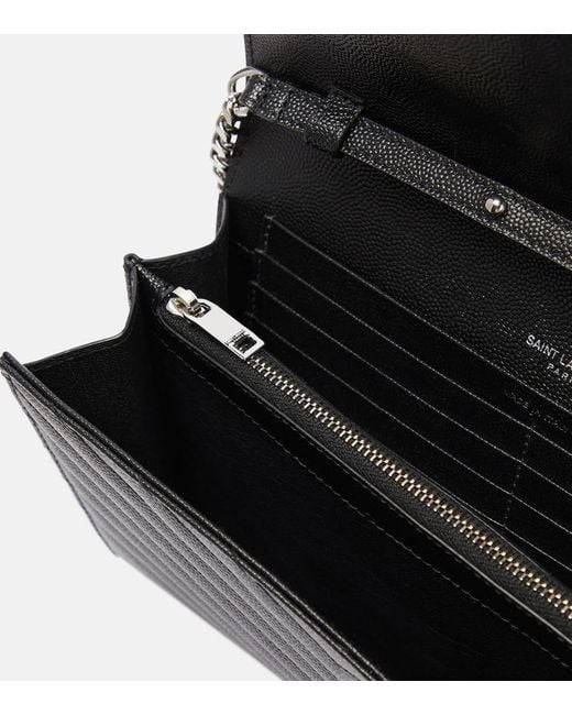 Saint Laurent Black Cassandre Matelasse Leather Wallet On Chain