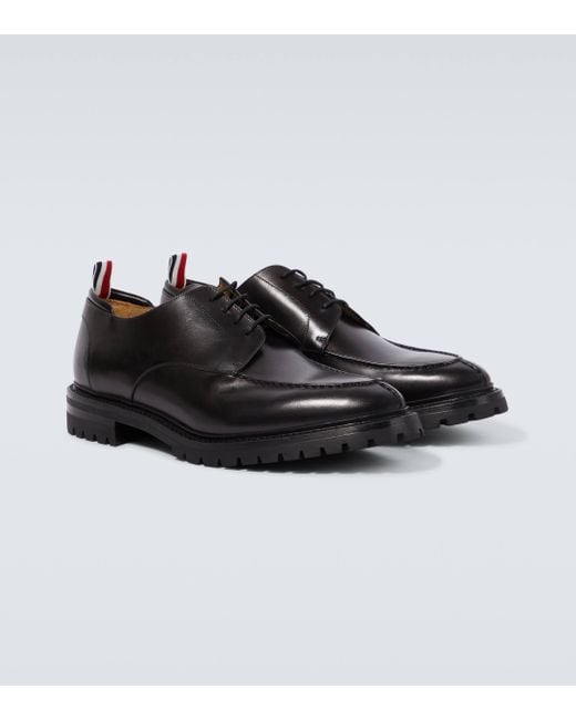 Thom Browne Black Apron Stitch Leather Derby Shoes for men