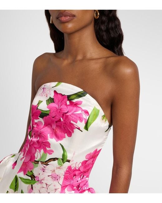LEO LIN Pink Reese Floral Linen And Silk Minidress