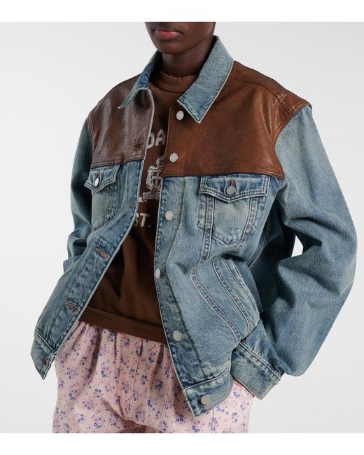Prada Blue Leather-Trimmed Denim Jacket