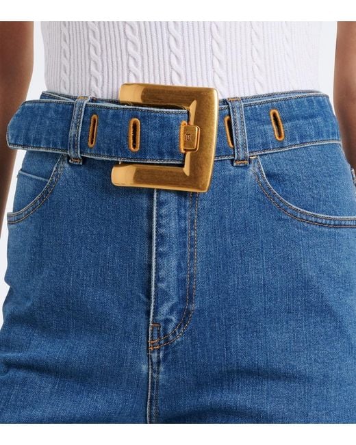 Jeans Cropped Con Cinturon Balmain de color Blue