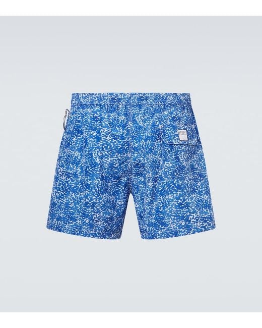 Fedeli Blue Madeira Printed Swim Trunks for men