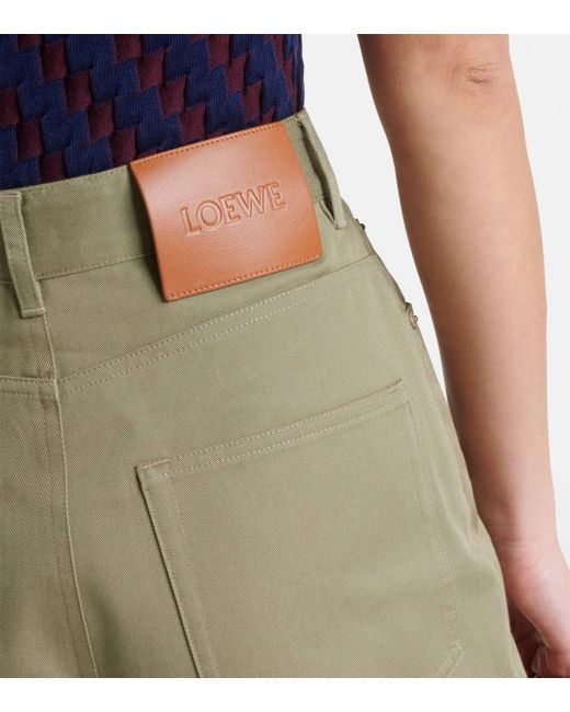 Loewe Green High-rise Cotton Drill Wide-leg Pants