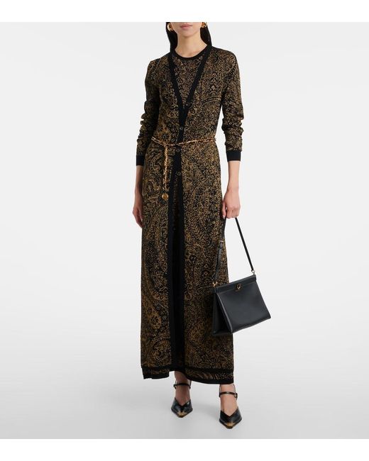 Etro Black Paisley Wool-Blend Lame Cardigan