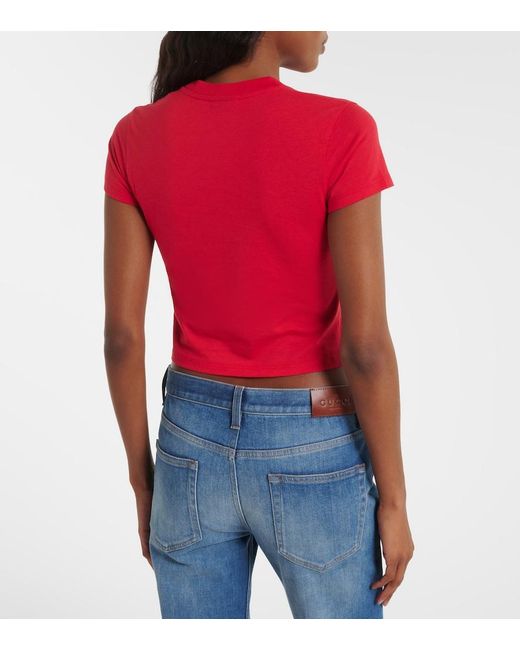 Gucci Red Logo Cropped Cotton-Blend Jersey T-Shirt