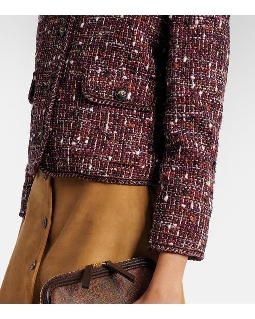 Etro Purple Cropped Cotton-Blend Boucle Jacket