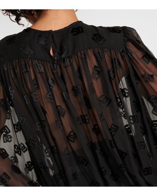 Blusa DG de devore de saten Dolce & Gabbana de color Black