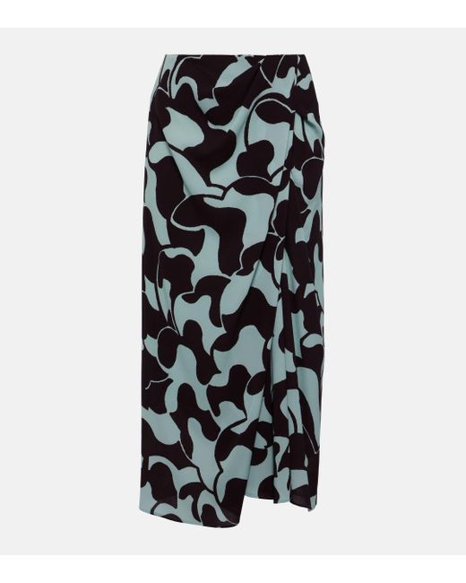 Dries Van Noten Black Draped Printed Crepe Midi Skirt