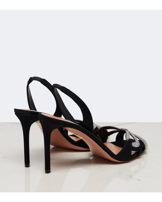 Aquazzura Black Ribbon Kiss Embellished Leather Slingback Sandals