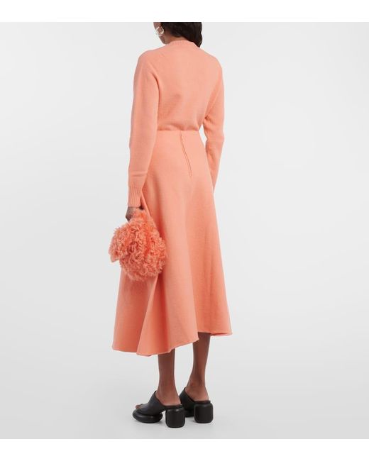 Falda midi de lana asimetrica Jil Sander de color Orange