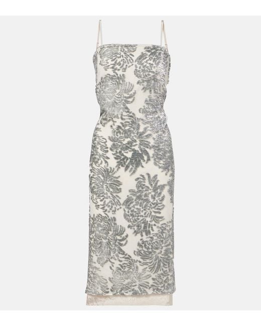 JACQUES WEI Gray Floral Embellished Silk-Blend Slip Dress