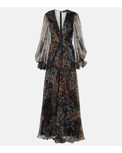 Etro Black Printed Silk Gown