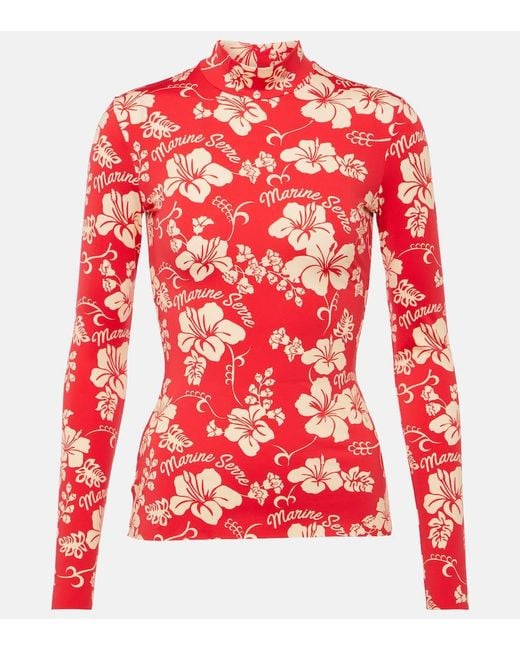 MARINE SERRE Red Bedrucktes Top Second Skin Aus Jersey