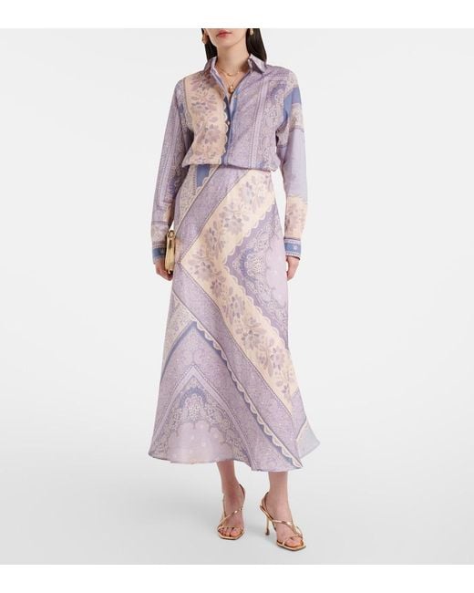 Zimmermann Purple Printed Lucky Bias Maxi Skirt