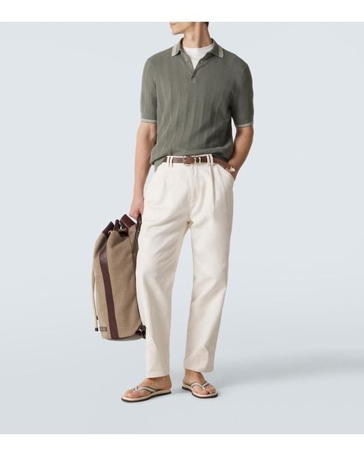 Brunello Cucinelli White Leather-Trimmed Thong Sandals for men