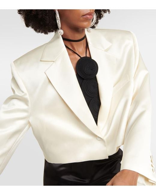 Magda Butrym White Cropped Silk And Wool Blazer