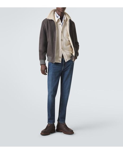 Brunello Cucinelli Gray Cashmere-Trimmed Shearling Blouson Jacket for men