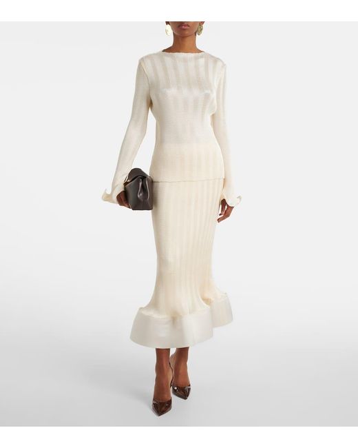 Falda Midi Hollis De Punto Con Volantes Jonathan Simkhai de color White