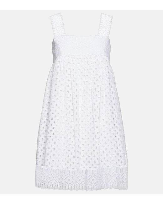 Tory Burch White Cotton Broderie Anglaise Minidress