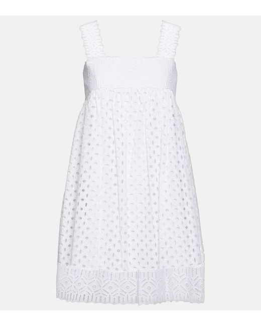 Tory Burch White Cotton Broderie Anglaise Minidress
