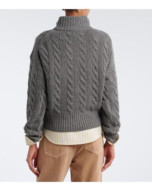 Polo Ralph Lauren Gray Cable-Knit Wool-Blend Half-Zip Sweater