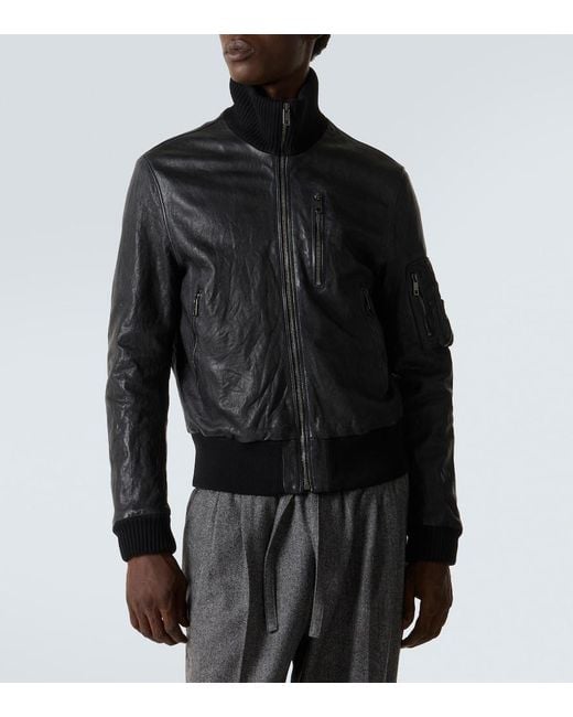 Dolce & Gabbana Black Leather Bomber Jacket for men