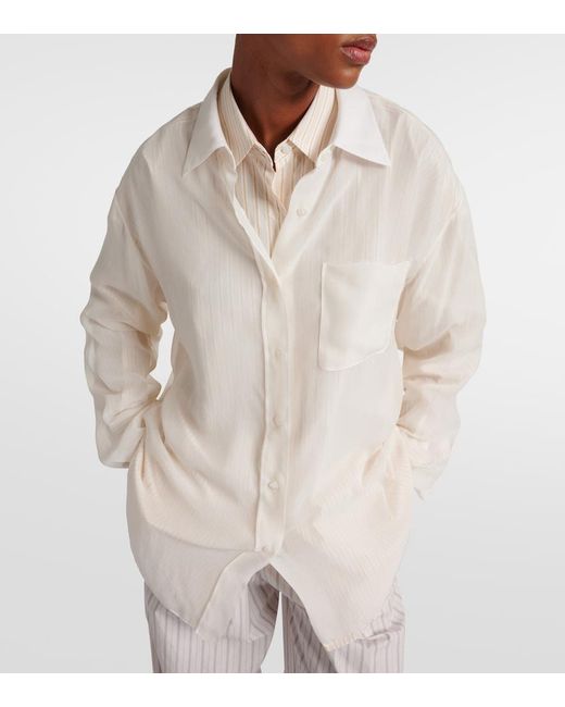 The Row White Nesson Oversized Striped Cupro Shirt
