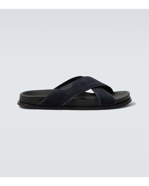 Brioni Blue Leather-Trimmed Suede Sandals for men