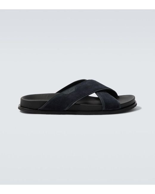 Brioni Blue Leather-Trimmed Suede Sandals for men