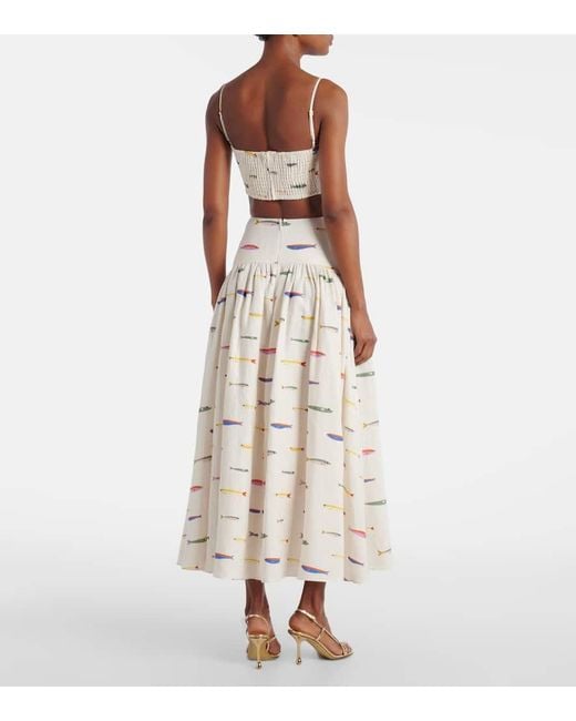 Staud Natural Bedruckter Maxirock Procida Aus Leinen