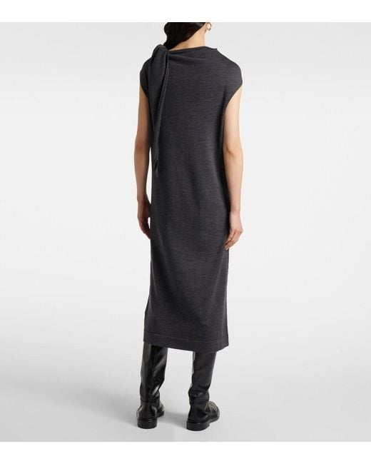 Jil Sander Gray Wool Midi Dress