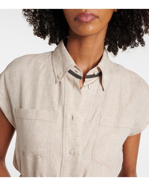 Brunello Cucinelli White Maxikleid Aus Leinen