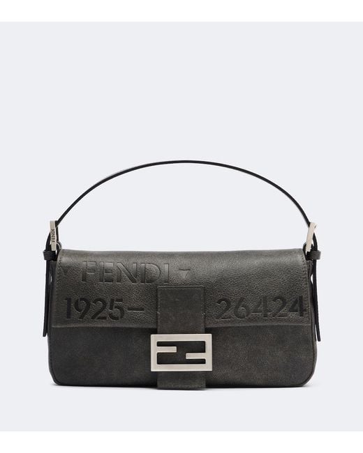 Fendi Black Baguette Biker Small Leather Shoulder Bag