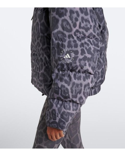 Adidas By Stella McCartney Gray Hooded Leopard-Print Puffer Jacket