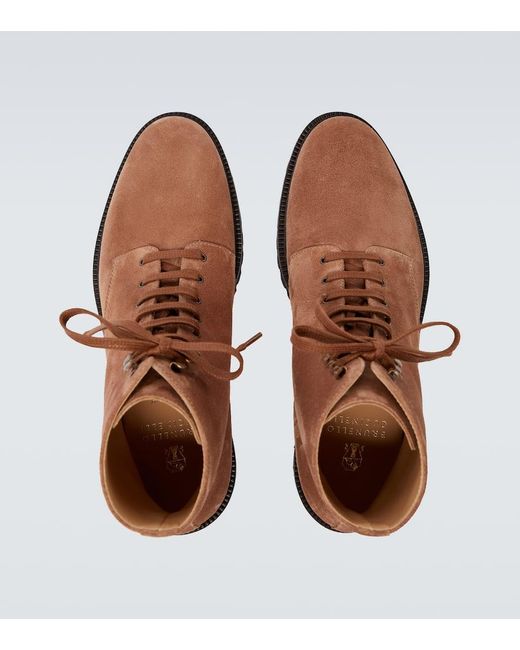 Botines Con Cordones De Ante Brunello Cucinelli de hombre de color Brown