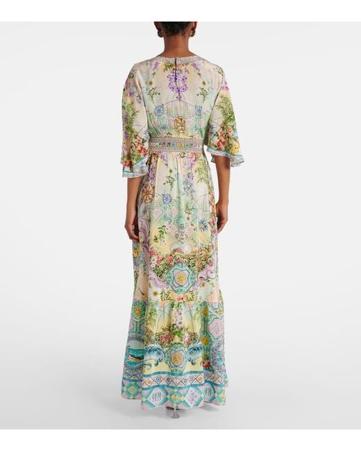 Vestido Largo Just Coasting De Seda Adornado Camilla de color Green