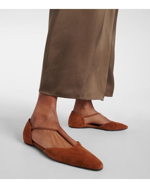 Totême Brown T-Strap Suede Flats