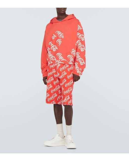 ERL Red Printed Cotton Hoodie for men